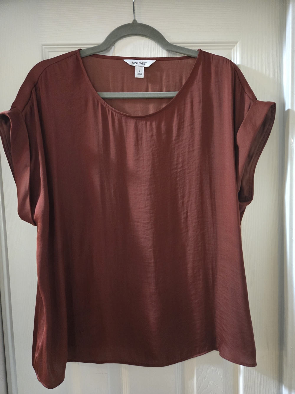 Nine West Burnt Copper Short-Sleeve Satin Blouse
